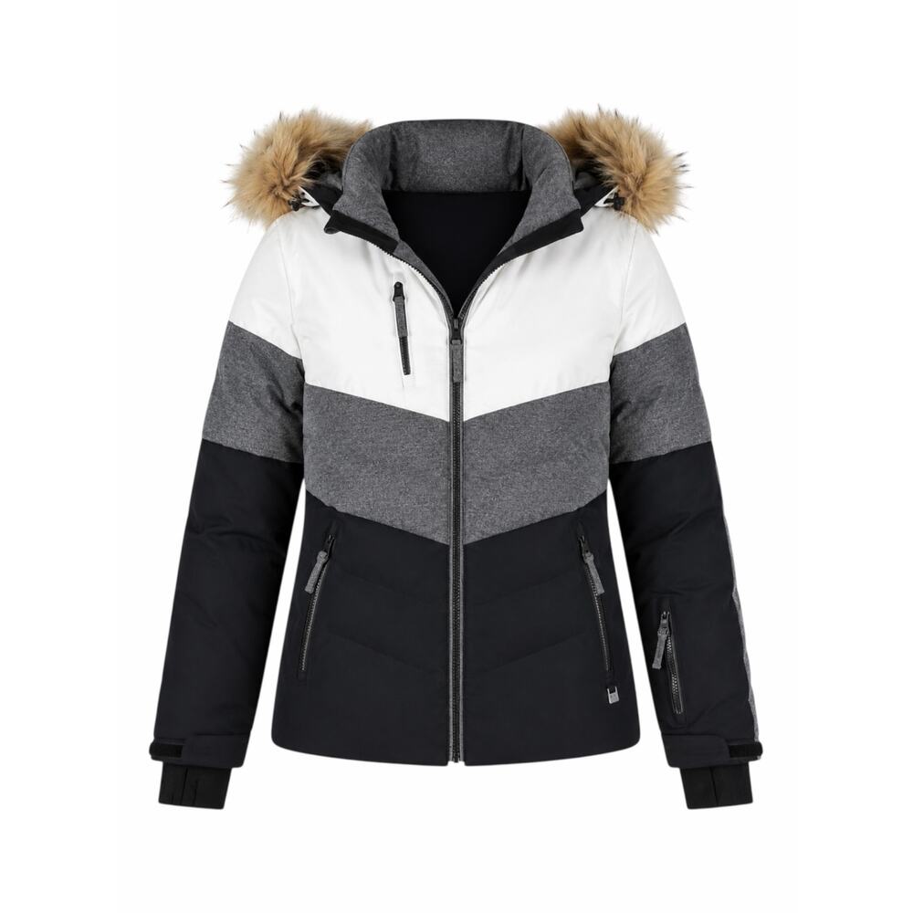 Nils Colorblock Waterproof Ski Snowboard Jacket Fur Hood Black Gray Size 8
